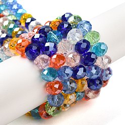 Mixed Color Glass Beads Strands, Faceted, Rondelle, Mixed Color, 4x3mm, Hole: 0.4mm, about 123~127pcs/strand, 15.75~16.5 inch(40~42cm)