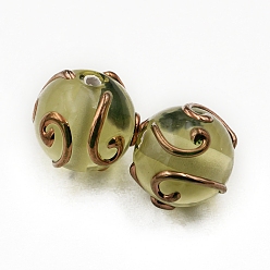 Light Green Transparent Czech Glass Beads, Round with Golden Vortex, Light Green, 12mm