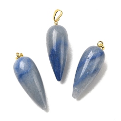 Синий Авантюрин Натуральные синие кулоны с авантюрином, с фурнитурой позолоченной латунной, пуля, 32~33x12 мм, отверстие : 2.5x6 мм