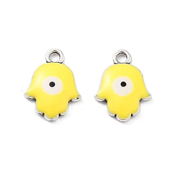 Желтый Подвески из эмали и сплава, рука хамса с оберегом от сглаза, без кадмия, без никеля и без свинца, античное серебро, желтые, 16.5x12.5x3 мм, отверстие : 2 мм