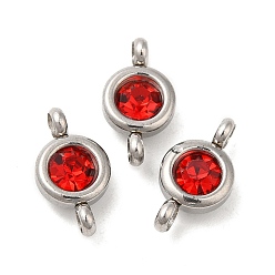Hyacinth 304 Stainless Steel Single Rhinestone Connector Charms, Flat Round Links, Stainless Steel Color, Hyacinth, 12x6.5x4mm, Hole: 2mm