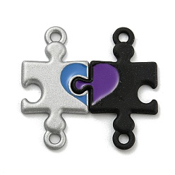 Colorful Spray Painted Alloy Couple Puzzle Connector Charms, Puzzle Links, Colorful, 22x24x1.3mm, Hole: 1.6mm
