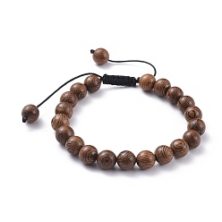 Brun De Noix De Coco Bracelets réglables en perles de nylon, avec des perles en bois  , ronde, brun coco, 2-1/8 pouces ~ 2-3/4 pouces (5.3~6.9 cm)