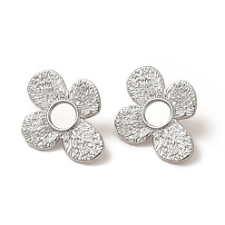 Stainless Steel Color 304 Stainless Steel Stud Earrings Findings, Cabochon Settings, Flower, Stainless Steel Color, 33x26.5mm, Tray: 8mm, Pin: 0.8mm
