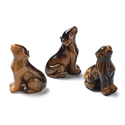 Тигровый глаз Резные фигурки целебных волков из натурального тигрового глаза, статуи камней рейки для балансировки энергии медитативной терапии, 24~25.5x14.5~15x34~35 мм