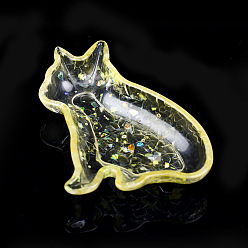 Citrine Resin Cat Display Decoration, with Natural Citrine Chips inside Statues for Home Office Decorations, 130x80x90mm