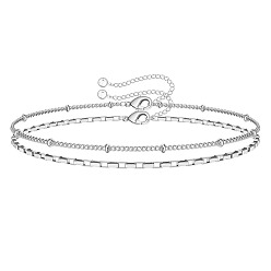 silver Chic Checkered Bracelet Set: Elegant Double-Layered Beaded Chain and Minimalist Design