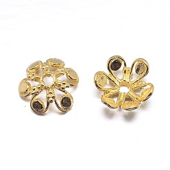 Real 18K Gold Plated Real 18K Gold Plated 6-Petal 925 Sterling Silver Bead Caps, Flower, Golden, 11.5x4mm, Hole: 2mm, about 26pcs/20g