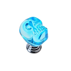 Light Sky Blue Aluminum Alloy & K9 Crystal Glass Skull Drawer Knob, with Screws, Cabinet Pulls Handles for Drawer, Doorknob Accessories, Halloween Theme, Platinum, Light Sky Blue, 29x22x39mm