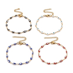 Mixed Color Enamel Horse Eye Link Chains Bracelet, Vacuum Plating 304 Stainless Steel Jewelry for Women, Golden, Mixed Color, 6-3/4 inch(17.1cm)