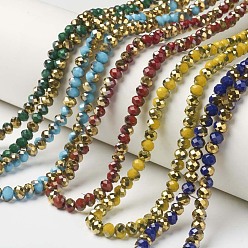Colorful Electroplate Opaque Glass Beads Strands, Half Golden Plated, Faceted, Rondelle, Colorful, 6x5mm, Hole: 1mm, about 85~88pcs/strand, 16.1~16.5 inch(41~42cm)
