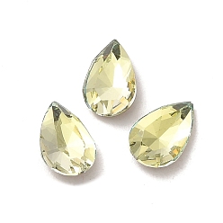Jonquil Glass Rhinestone Cabochons, Point Back & Back Plated, Faceted, Teardrop, Jonquil, 8x5x2.5mm
