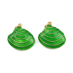Зеленый Подвески в форме ракушек из латуни с эмалью, с прыжковых колец, золотые, стойки покрытие, без кадмия и без свинца, долговечный, зелёные, 19.5x19.5x7 мм, отверстие : 3.4 мм