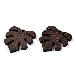 Coconut Brown Natural Wenge Wood Pendants, Undyed, Leaf Charms, Coconut Brown, 38.5x3.5mm, Hole: 2mm