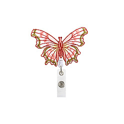 Fleur Enrouleur de badge rétractable papillon en feutrine rouge, porte-badge en plastique pour carte d'identité avec pinces crocodiles en fer, pour infirmières étudiants enseignants, crème à la menthe, 85x32mm