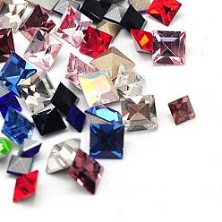 Mixed Color Glass Pointed Back Rhinestone Cabochons, Back Plated, Faceted Square, Mixed Color, 6x6x4mm, about 720pcs/bag