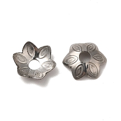 Stainless Steel Color 304 Stainless Steel Bead Caps, 6-Petal, Flower, Stainless Steel Color, 7.5x7x2mm, Hole: 2mm