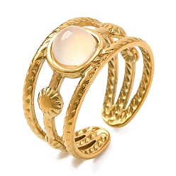 Натуральный Агат Кольца из натурального агата круглые, золотистый тон 304 многослойные манжеты из нержавеющей стали для женщин, 10 мм, внутренний диаметр: регулируемый