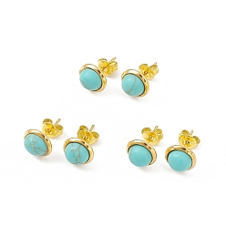 Synthetic Turquoise Synthetic Turquoise Half Round Stud Earrings, Golden Brass Jewelry for Women, Cadmium Free & Lead Free, 14x8mm, Pin: 0.7mm