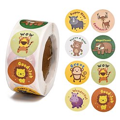Other Animal Self-Adhesive Paper Gift Tag Stickers, for Party, Decorative Presents, Flat Round, Animal Pattern, 25mm, 500pcs/roll