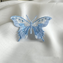 Sky Blue Butterfly Self Adhesive Computerized Embroidery Cloth Iron on/Sew on Patches, Costume Accessories, Appliques, Sky Blue, 50x80mm