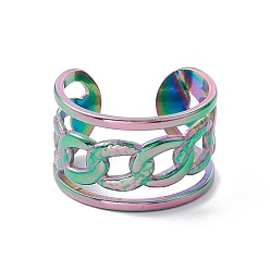 Rainbow Color Ионное покрытие (ip) 304 бордюрные цепи из нержавеющей стали образуют открытое кольцо манжеты, широкое полое кольцо для мужчин и женщин, Радуга цветов, размер США 8 3/4 (18.7 мм)