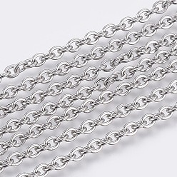 Stainless Steel Color 304 Stainless Steel Cable Chains, Soldered, Flat Oval, Stainless Steel Color, 3x2.5x0.6mm