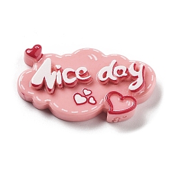 Light Coral Opaque Resin & Plastic Cabochons, Heart with Word Nice day, Light Coral, 18x32.5x5.5mm