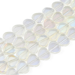 Beige Transparent Electroplate Glass Beads Strands, Half Plated, Heart, Beige, 9.5x10.5x3mm, Hole: 0.8mm, about 60pcs/strand, 21.65 inch(55cm)