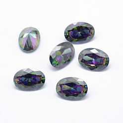 Colorful Cubic Zirconia Pointed Back Cabochons, Grade A, Faceted, Oval, Colorful, 18x13mm