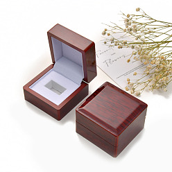 Coconut Brown Square Wooden Ring Storage Boxes, Jewelry Gift Case with White Velvet for Ring, Coconut Brown, 6.5x6.5x4.5cm