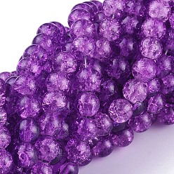 Blue Violet Spray Painted Crackle Glass Beads Strands, Round, Blue Violet, 4mm, Hole: 1.1~1.3mm, about 200pcs/strand, 31.4 inch