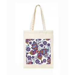Butterfly DIY Diamond Painting Handbag Kits, Including Canvas Bag, Resin Rhinestones, Pen, Tray & Glue Clay, Butterfly, 350x280mm
