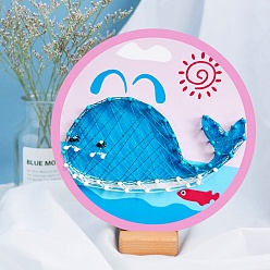 Whale DIY String Art Kits, Including Wooden Board, Plastic Nails, Polyester Thread, Whale Pattern, 200mm