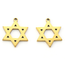 Golden Religion Theme, Vacuum Plating 304 Stainless Steel Pendants, Laser Cut, for Jewish, Star of David, Golden, 17x14x1mm, Hole: 1.2mm