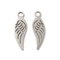 Stainless Steel Color 201 Stainless Steel Pendants, Wing Charm, Stainless Steel Color, 22x7x1mm, Hole: 2mm