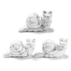 Howlite Natural Howlite Carved Healing Snail Figurines, Reiki Energy Stone Display Decorations, 58~62x24~26x35~38.5mm