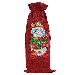 Snowman Christmas Theme DIY 5D Diamond Painting Gift Bag Kits, including Linen Bag, Resin Rhinestones, Diamond Sticky Pen, Tray Plate and Glue Clay, Snowman Pattern, 350x150mm