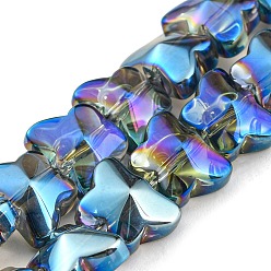 Dodger Blue Full Rainbow Plated Electroplate Transparent Glass Beads Strands, Butterfly, Dodger Blue, 8x10x6mm, Hole: 1mm, about 90pcs/strand, 10.08 inch(25.6cm)