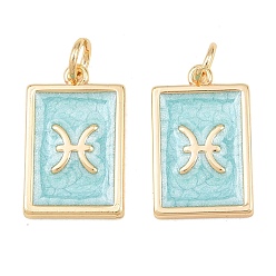 Pisces Brass Enamel Pendants, Rectangle Charms, Rack Plating, Cadmium Free & Lead Free, Long-Lasting Plated, Golden, Pisces Charms, 17.5x11x2mm, Hole: 3mm