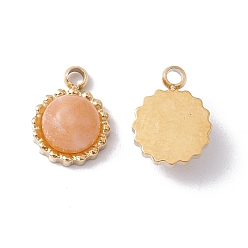 Sunstone Natural Sunstone Charms, with Ion Plating(IP) Real 24K Gold Plated 304 Stainless Steel Findings, Flower, 8x6x3mm, Hole: 1.1mm