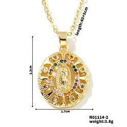 Разноцветный Латунные кубические цирконии старинные ожерелья с подвесками в виде статуи Девы Марии, золотые, красочный, 15.75 дюйм (40 см)