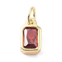 Red Glass Charms, with Real 18K Gold Plated Brass Findings and Jump Rings, Rectangle, Red, 10x5.5x3mm, Hole: 3.5mm