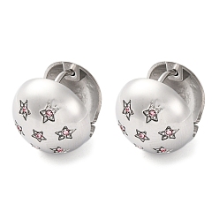 Pink 304 серьги-кольца из нержавеющей стали с прозрачным кубическим цирконием для женщин, круглая со звездой, цвет нержавеющей стали, розовые, 15x15x16.5 мм
