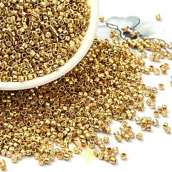Golden Plated Electroplate Glass Seed Beads, Metallic Colours, Cylinder, Golden Plated, 2x1.5mm, Hole: 1mm, about 58967pcs/pound