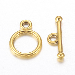 Antique Golden Tibetan Style Alloy Toggle Clasps, Lead Free and Cadmium Free, Ring, Antique Golden, 14x10mm, Hole: 2mm