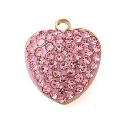 Golden 304 Edelstahl Strass Anhänger, Herzanhänger, mit Emaille, golden, 13x11.5x6 mm, Bohrung: 1.4 mm