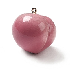 Golden Acrylic Pendants, with Iron Finding, Peach Charm, Golden, 23x22.5x22.5mm, Hole: 1.6mm