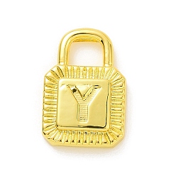 Letter Y Eco-friendly Rack Plating Brass Pendants, Cadmium Free & Lead Free, Long-Lasting Plated, Lock with Alphabet, Real 18K Gold Plated, Letter.Y, 15x10x3mm, Hole: 3.5x4mm