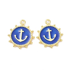 Medium Blue Eco-Friendly Stainless Steel Enamel Pendants, Real 18K Gold Plated, Long-Lasting Plated, Flat Round with Anchor, Medium Blue, 20x16.5x2.2mm, Hole: 1.9mm